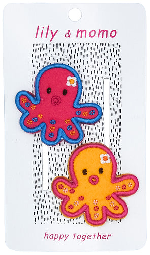 Ollie Octopus Hair Clips- Pink and Yellow