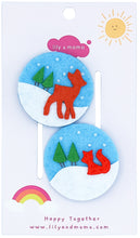 Load image into Gallery viewer, Holiday Winter Fox and Deer Hair Clips- Baby Blue and White