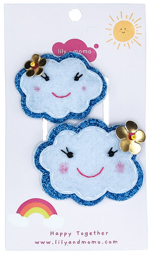 Happy Cloud Hair Clips- Blue and White