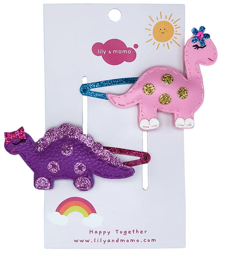 Little Dino Hair Clips - Purple and Pink