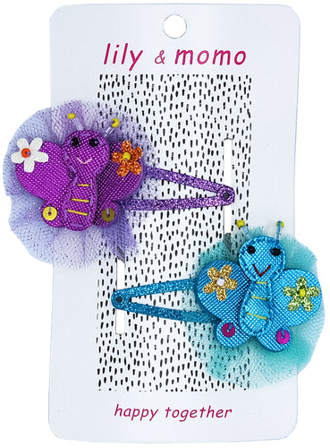Butterfly Pals Hair Clips -  Aqua and Purple