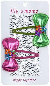 Carnival Bows Hair Clips- Pink and Green