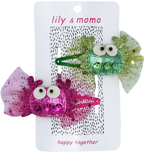 Cute Crabs Hair Clips- Pink and Green