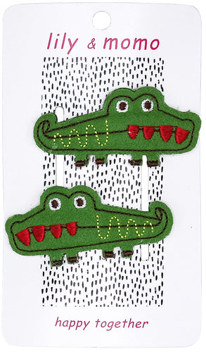 Little Croc Hair Clips- Green and Red