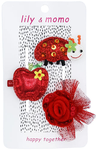 Little Ladybug Trio Hair Clips- Ruby Red
