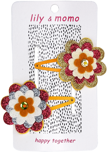 Samantha Flower Hair Clips- Pink and Gold