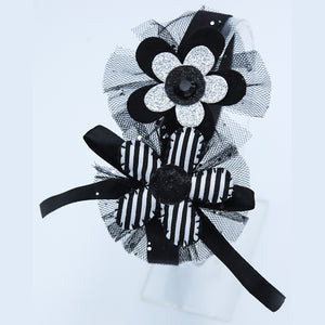 Tulle Flower Headband- Black and Silver