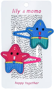 Seaside Starfish Hair Clips- Ocean Blue and Pink