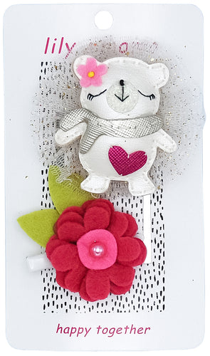 Loving Bear Hair Clip - Pink and Cream