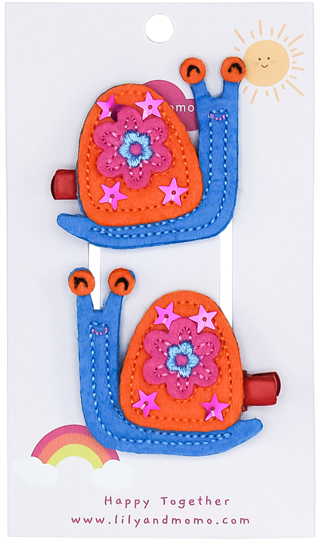 Sneaky Snails Hair Clips- Blue and Orange