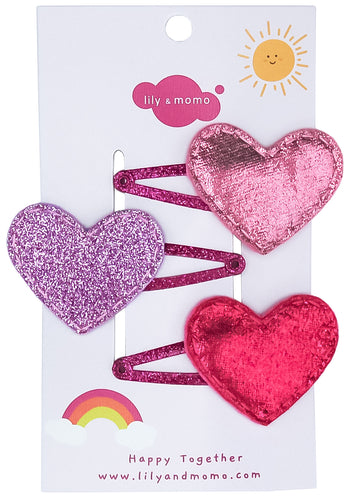 Sweet Hearts Trio Hair Clips- Pretty Pinks