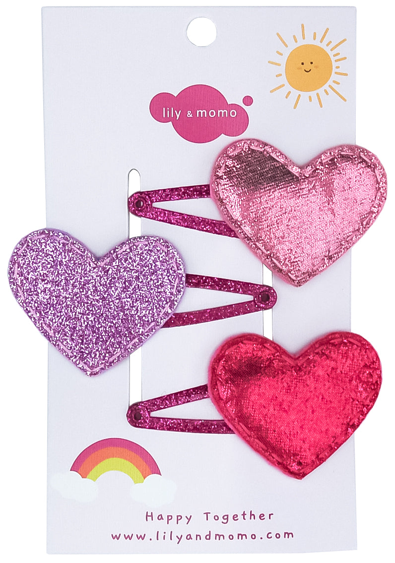 Sweet Hearts Trio Hair Clips- Pretty Pinks