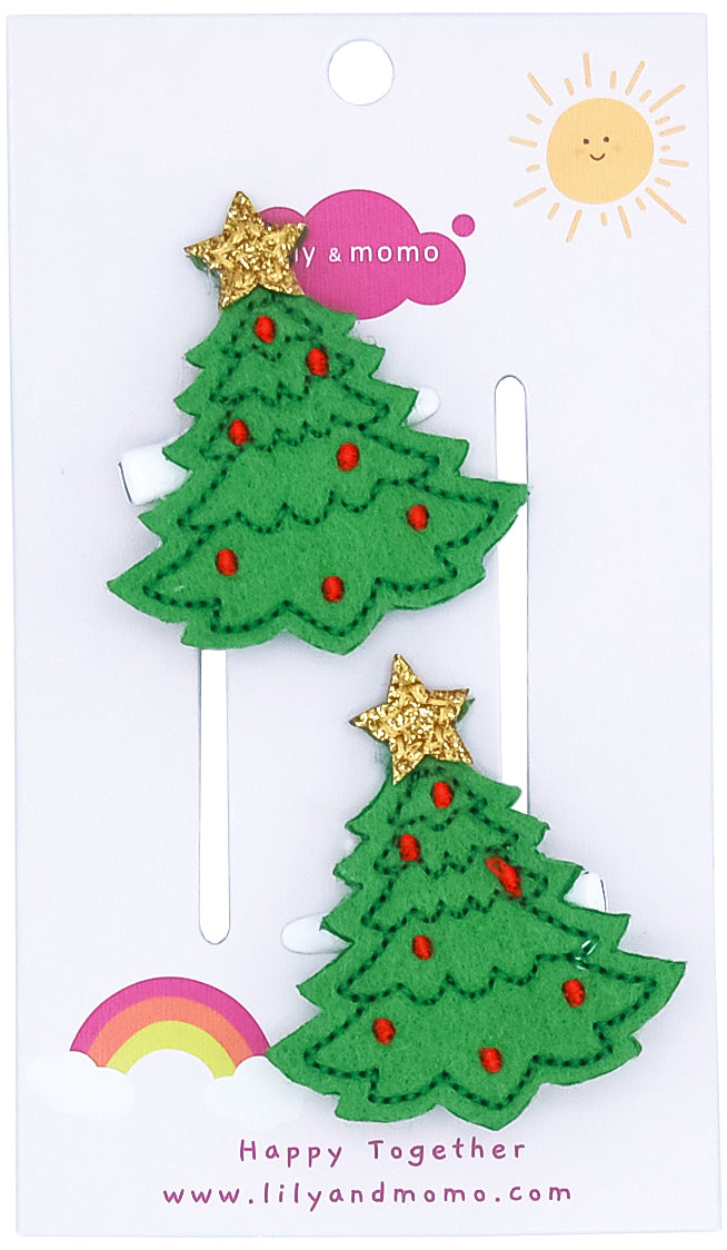 Holiday Christmas Tree Hair Clip-  Green and Gold