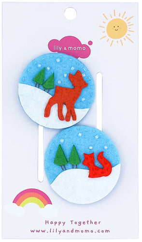Holiday Winter Fox and Deer Hair Clips- Baby Blue and White