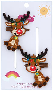 Kids Christmas Red Nose Reindeer Hair Clips- Multi
