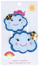 Load image into Gallery viewer, Happy Cloud Hair Clips- Blue and White