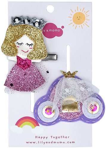 Golden Carriage Princess Hair Clips- Pink and Gold