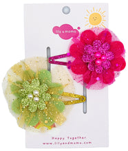 Load image into Gallery viewer, Fiona Tulle Flower Hair Clip- Pink and Lime Green