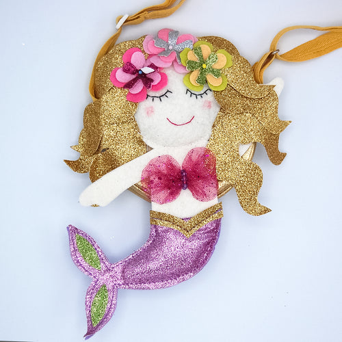 Floral Glitter Mermaid Bag- Glitter gold and lilac