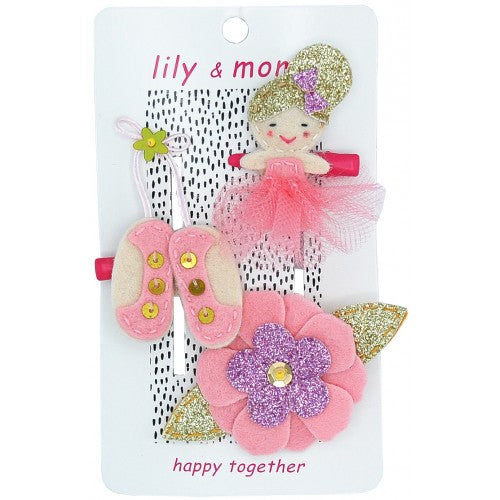 Beautiful Ballet Trio Hair Clips- Pink