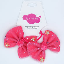 Load image into Gallery viewer, Glitter Tulle Kids Bow Ponytail Holder  - Pink
