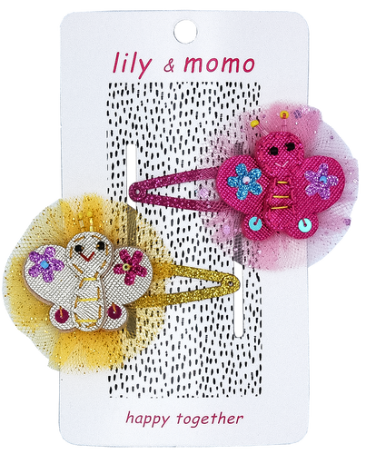 Butterfly Pals Hair Clips -  Hot Pink & Yellow