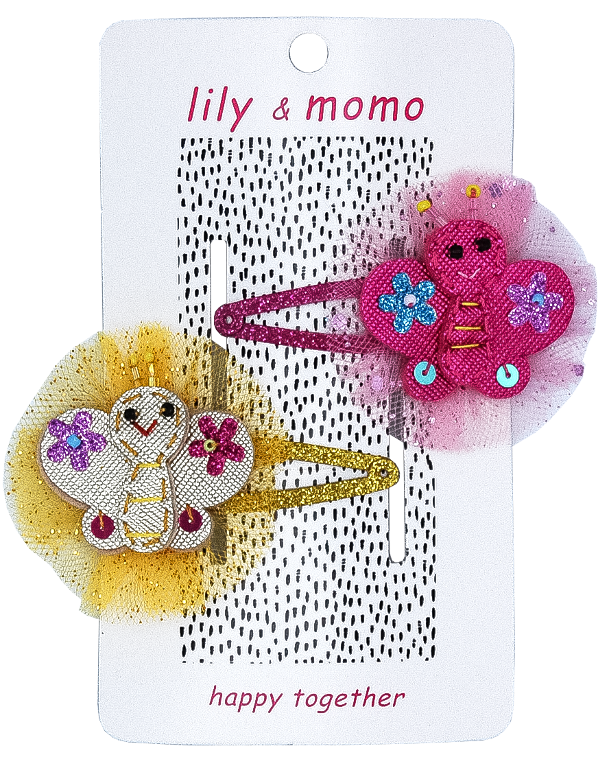 Butterfly Pals Hair Clips -  Hot Pink & Yellow
