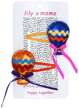 Load image into Gallery viewer, Carnival Balloons Kids Hair Clips- Fiesta Orange and Blue
