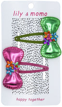 Load image into Gallery viewer, Carnival Bows Hair Clips- Pink and Green