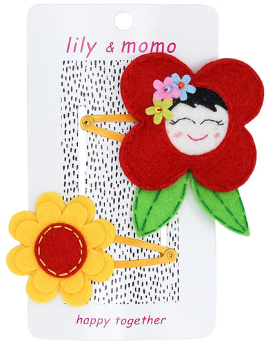 Farm Flowers Hair Clips- Red and Yellow