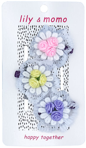Frilly Fancy Rose Trio Hair Clips