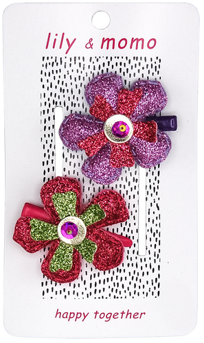 Glitter Flowers Hair Clips- Multi
