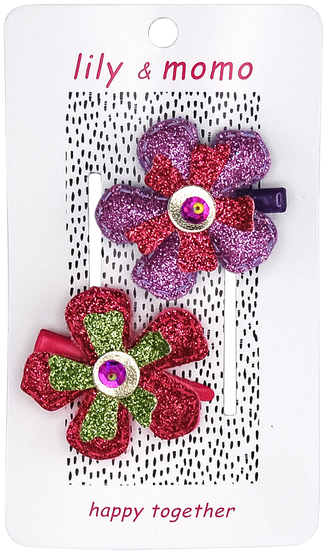 Glitter Flowers Hair Clips- Multi