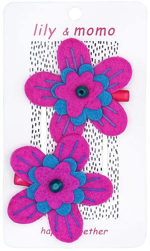 Hibiscus Flower Hair Clips- Magenta and Blue