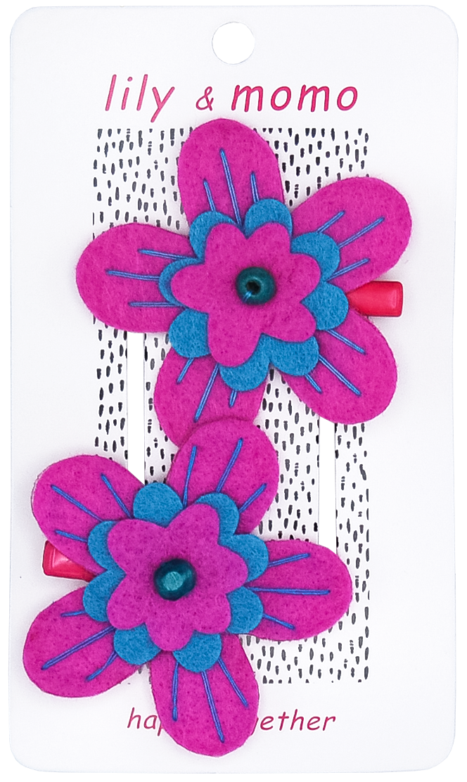 Hibiscus Flower Hair Clips- Magenta and Blue