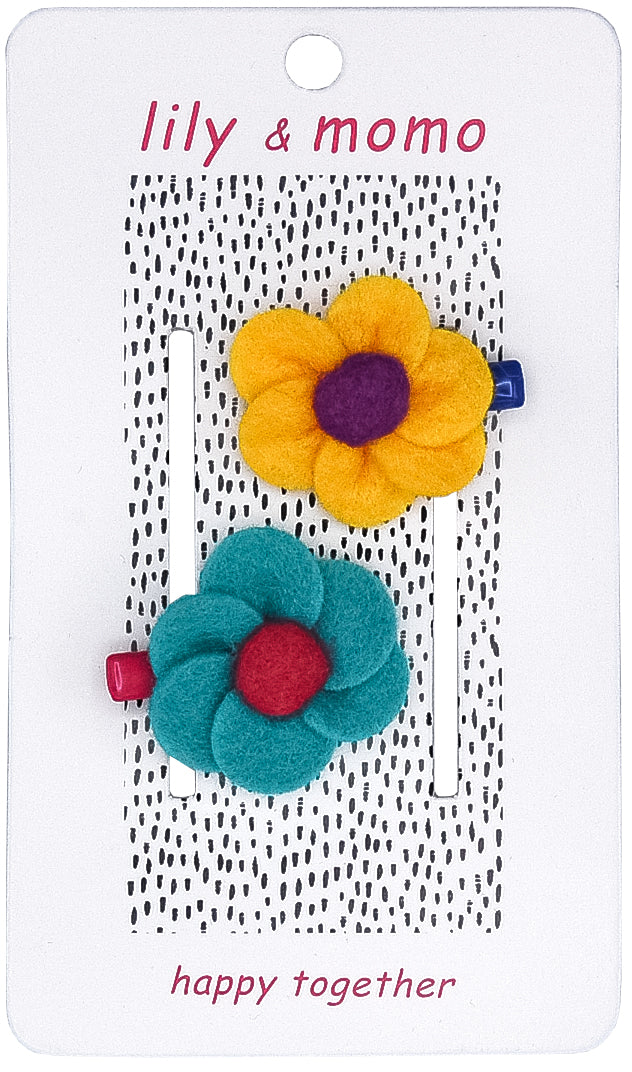 Little Flower Hair Clips - Aqua & Yellow