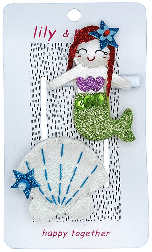 Making Waves Mermaid Hair Clips- Green and Glitter White