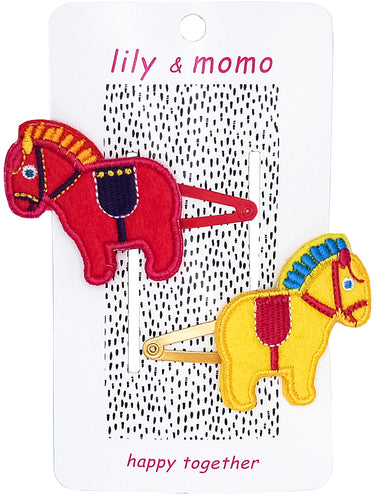 Pretty Ponies Hair Clips- Pink and Yellow