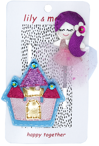Princess & Castle Hair Clips- Oink and Purple
