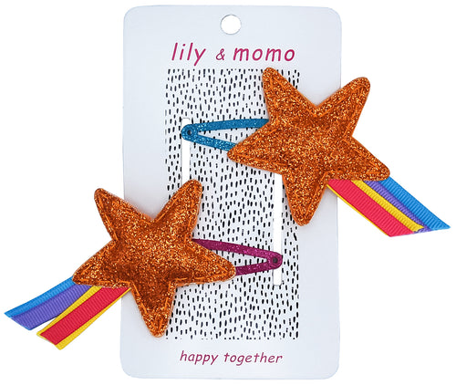 Star Bright Hair Clips- Glitter Orange