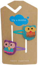 Load image into Gallery viewer, Tree Owl Kids Hair Clips- Aqua and Purple