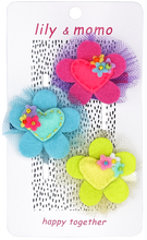 Load image into Gallery viewer, Trio of Hearts Tulle Kids Hair Clips- Neon