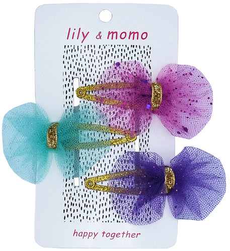 Tulle Bow Trio Hair Clips- Multi