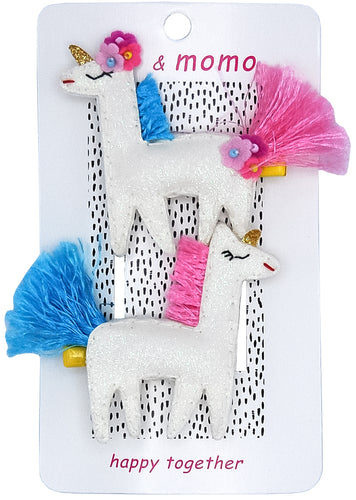 Unicorn Friends Hair Clips- Glitter White and Pink